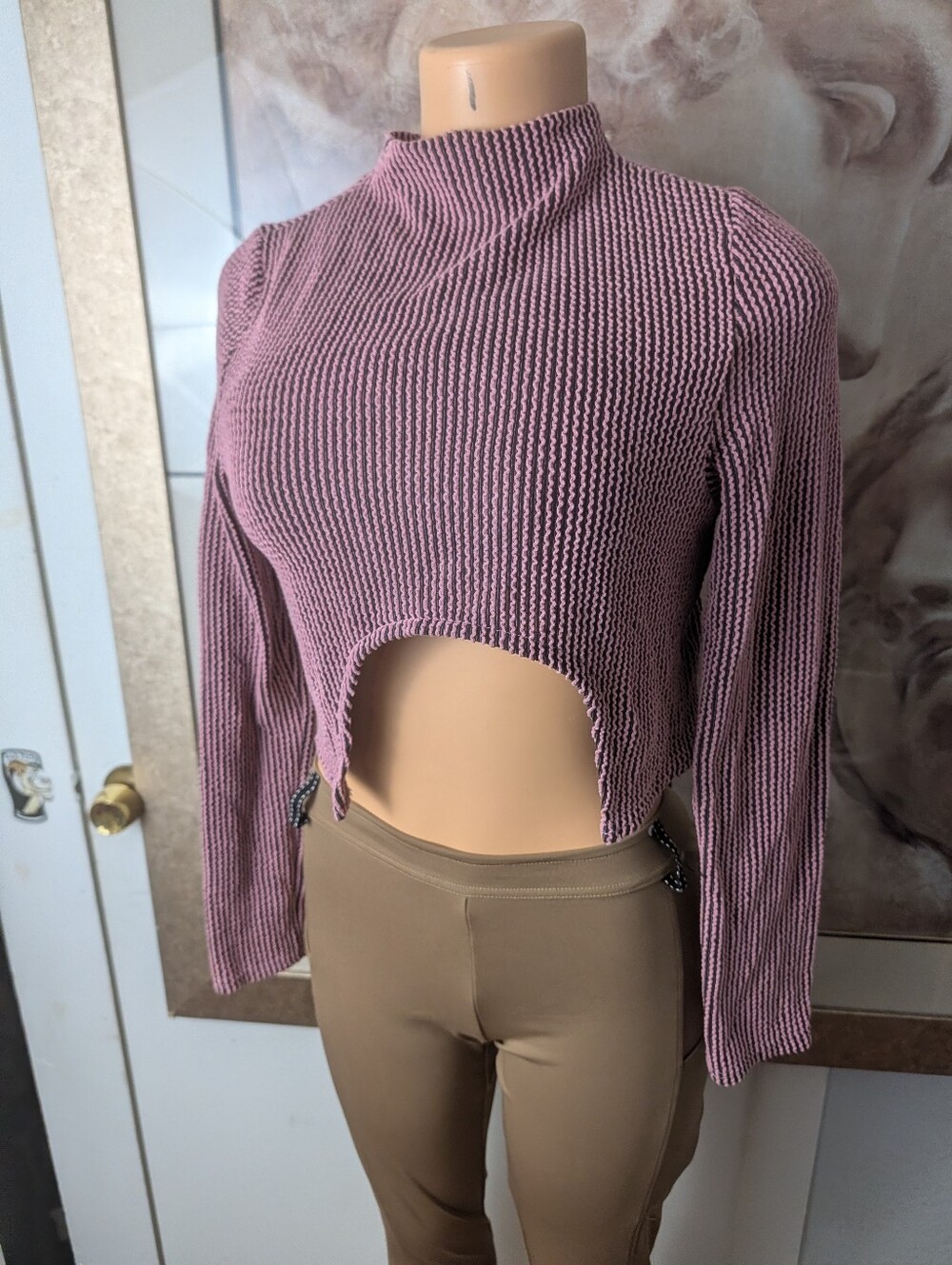 Julia By Love J Cropped Mock Neck Ribbed Sweater - Dusty Rose Size XL